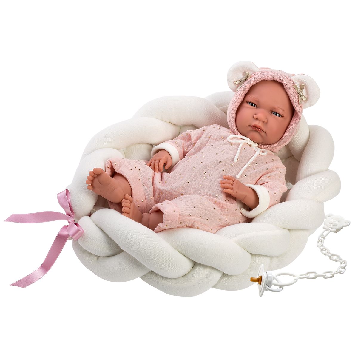 Κούκλα Μωρό Με Υφασμάτινη Πλεξίδα 42 εκ Ροζ