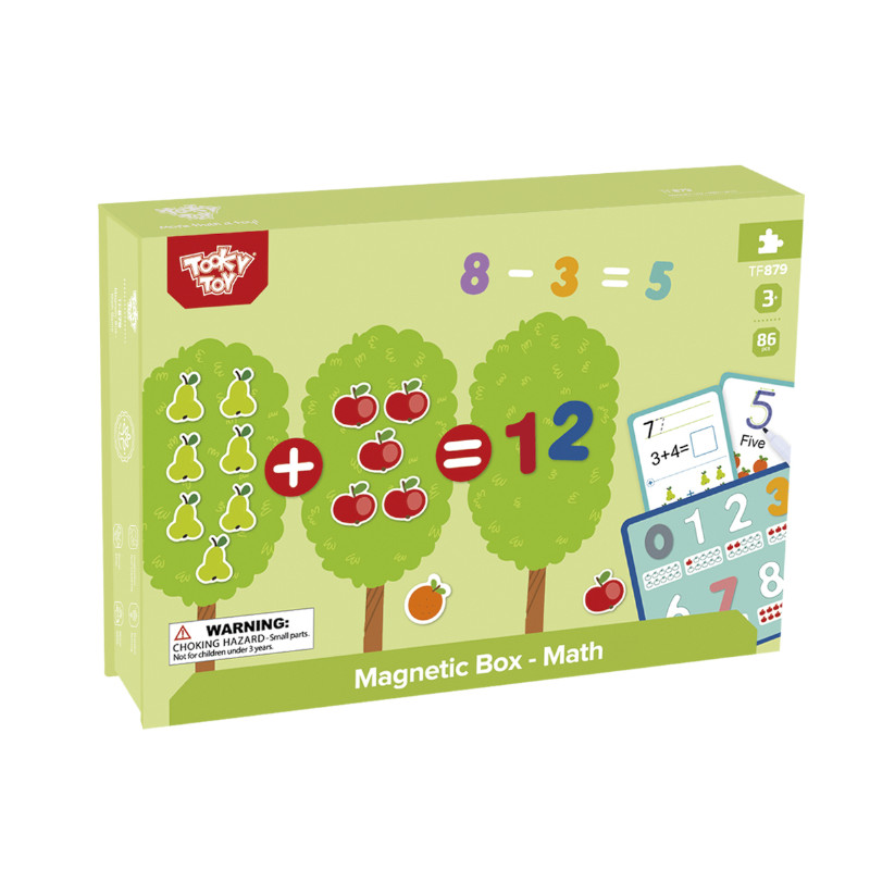 Αυτό το μαγνητικό κουτί Μαθηματικά περιλαμβάνει κάρτες διπλής όψης που δίνουν τη δυνατότητα στο παιδί να μάθει απλές μαθηματικές πράξεις