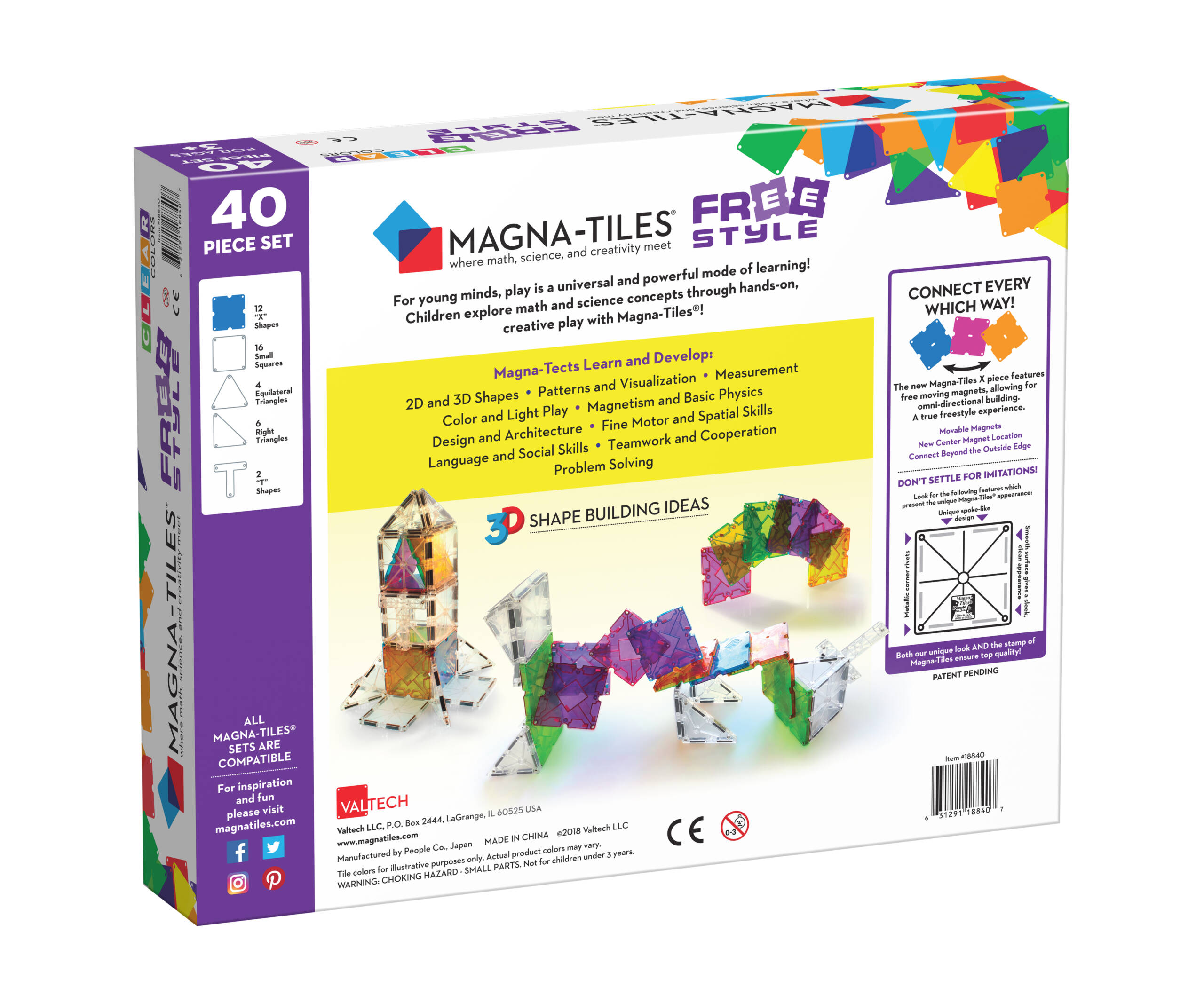 Magna Tiles -  Ελεύθερη Μαγνητική Κατασκευή 40 Τεμ